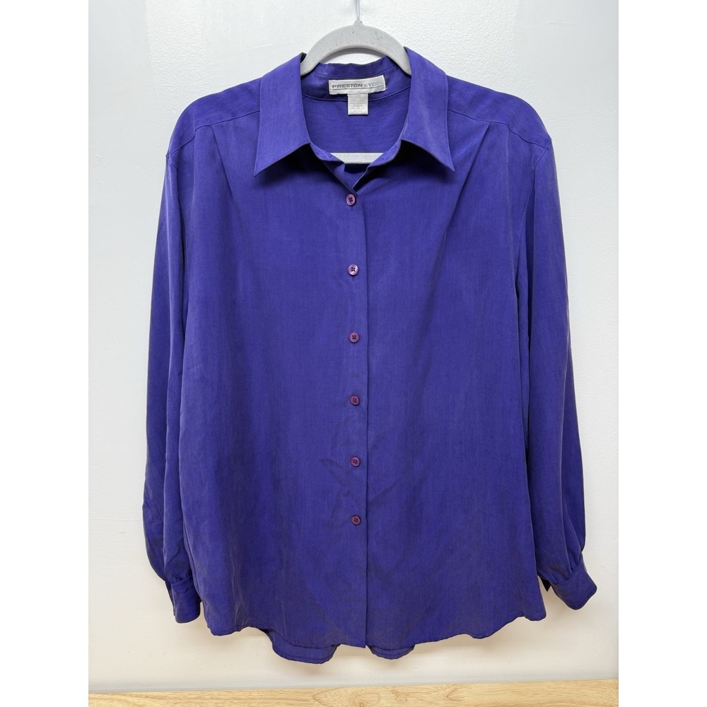 Vintage Preston‎ & York 100% Silk Purple Shirt Size 14 Y2K Quiet Luxury Chic #11